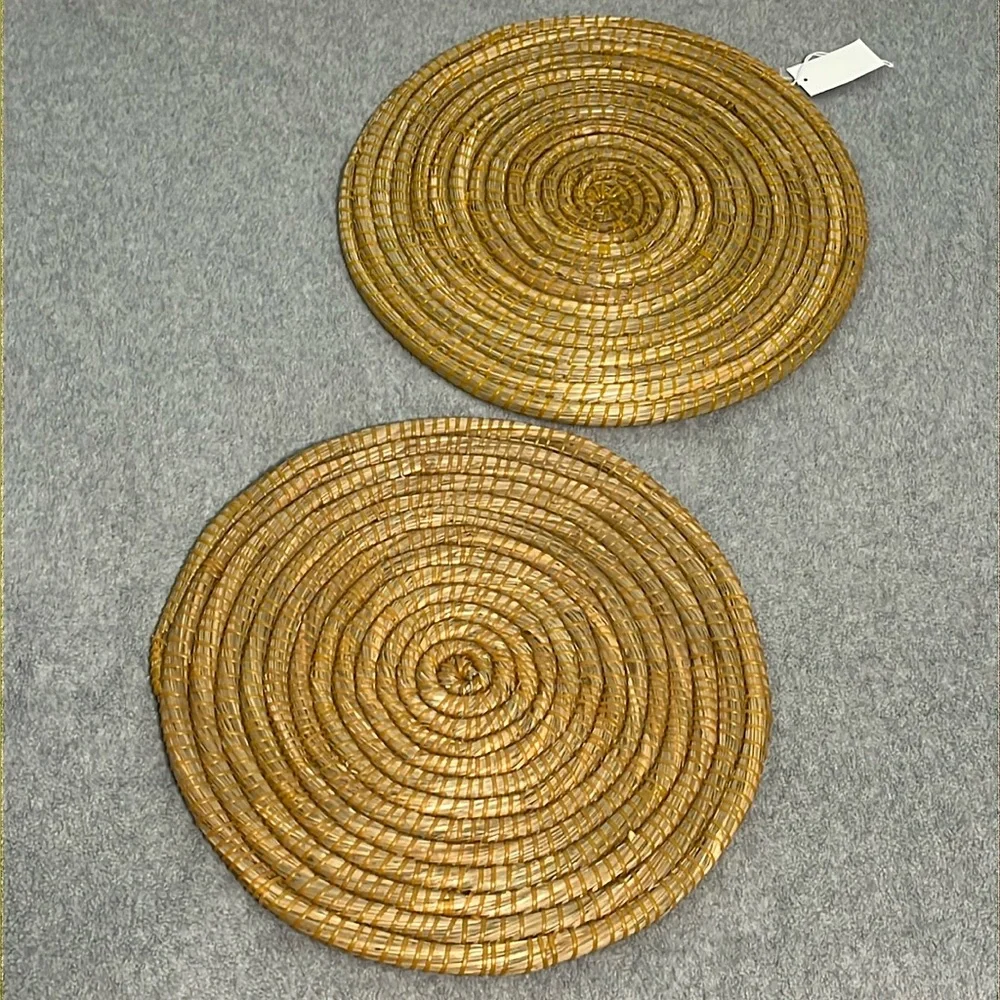 Boho Placemats Chargers Wall Decor Set of Two Round Straw Rustic Cottagecore